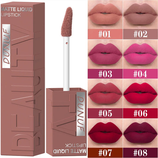 8-Color Matte Velvet Smooth Easy-to-Apply Square Tube Lip Gloss Waterproof Three-Dimensional Plumping Lipstick