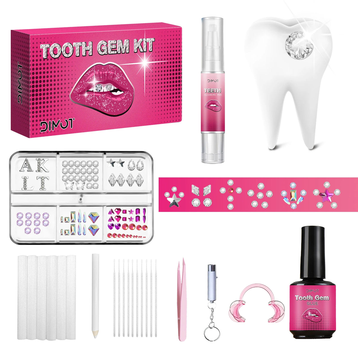 DIY Teeth Gems Kit With Glue And Light Teeth Anti-drop Clear Precious Stone Jewelry