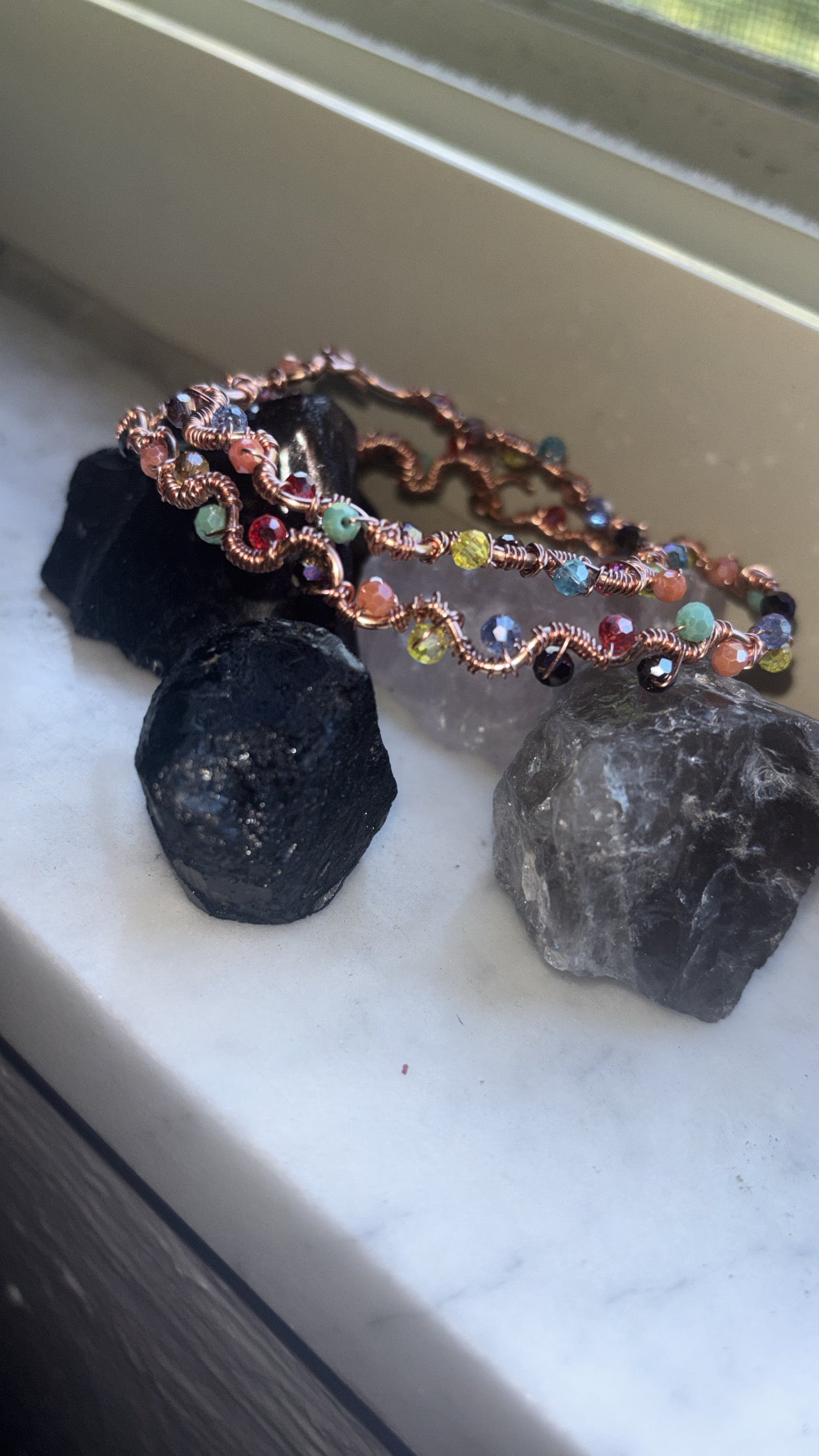 Copper bracelet with crystals