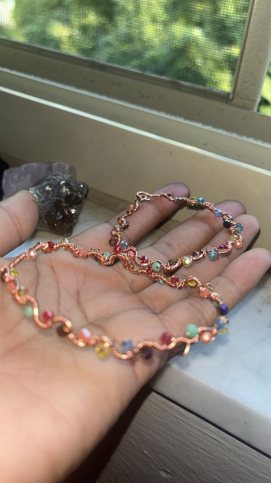 Copper bracelet with crystals