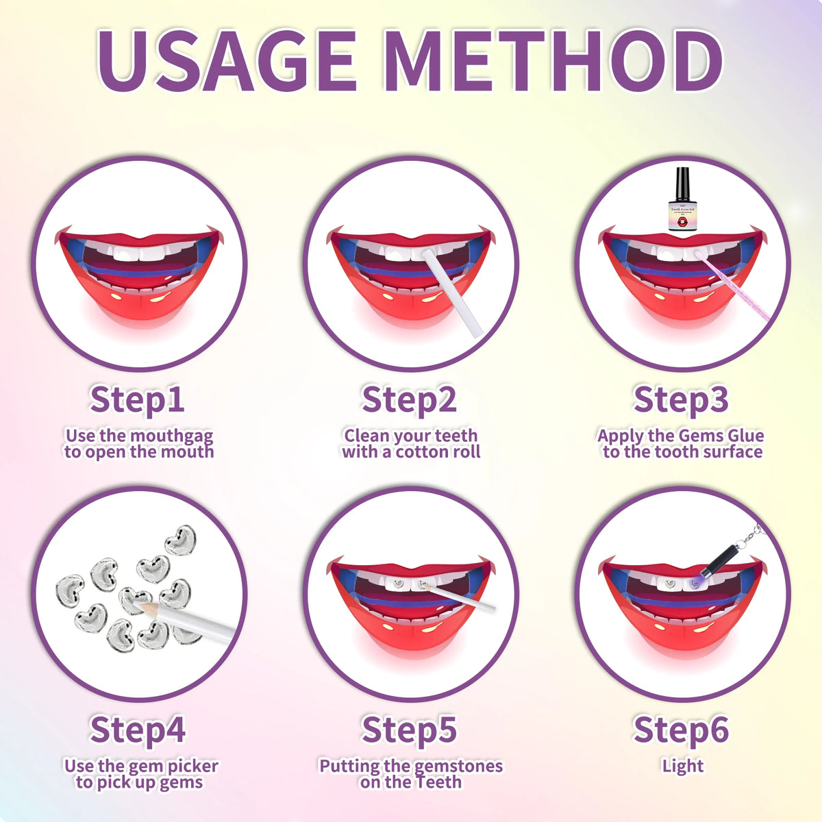 DIY Teeth Gems Kit With Glue And Light Teeth Anti-drop Clear Precious Stone Jewelry
