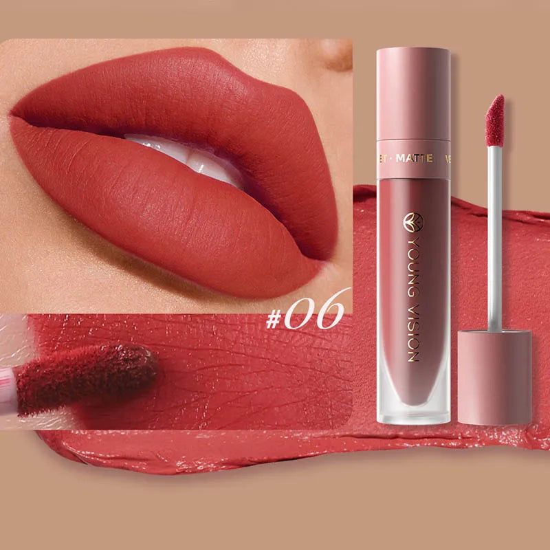 8-Color Matte Velvet Smooth Easy-to-Apply Square Tube Lip Gloss Waterproof Three-Dimensional Plumping Lipstick