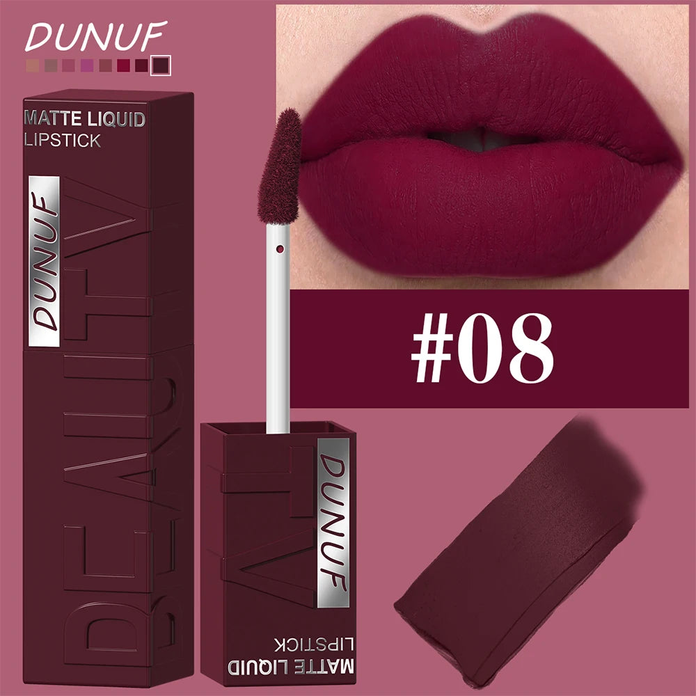 8-Color Matte Velvet Smooth Easy-to-Apply Square Tube Lip Gloss Waterproof Three-Dimensional Plumping Lipstick