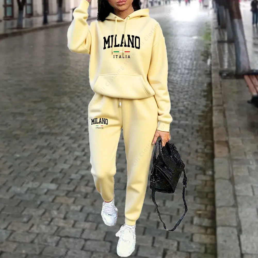 Autumn Winter Women's Sets 2pcs Hoodies Pants Suit