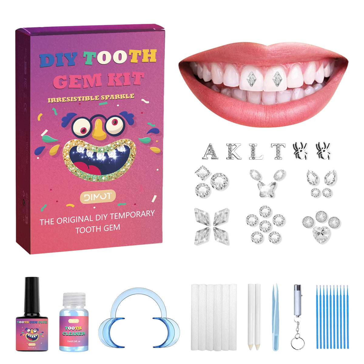 DIY Teeth Gems Kit With Glue And Light Teeth Anti-drop Clear Precious Stone Jewelry