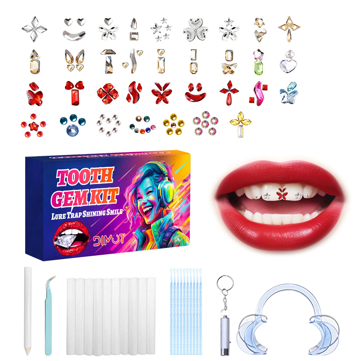DIY Teeth Gems Kit With Glue And Light Teeth Anti-drop Clear Precious Stone Jewelry