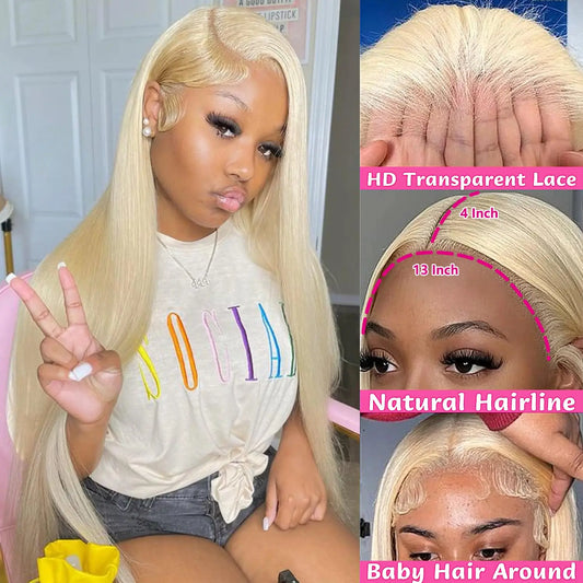 30 Inch 613 Lace Front Wig Human Hair Blonde 13X6 HD Transparent Lace Front Wigs Human Hair 180% Density Blonde L Wigs 613 HD Straight Lace Frontal Wig Pre Plucked
