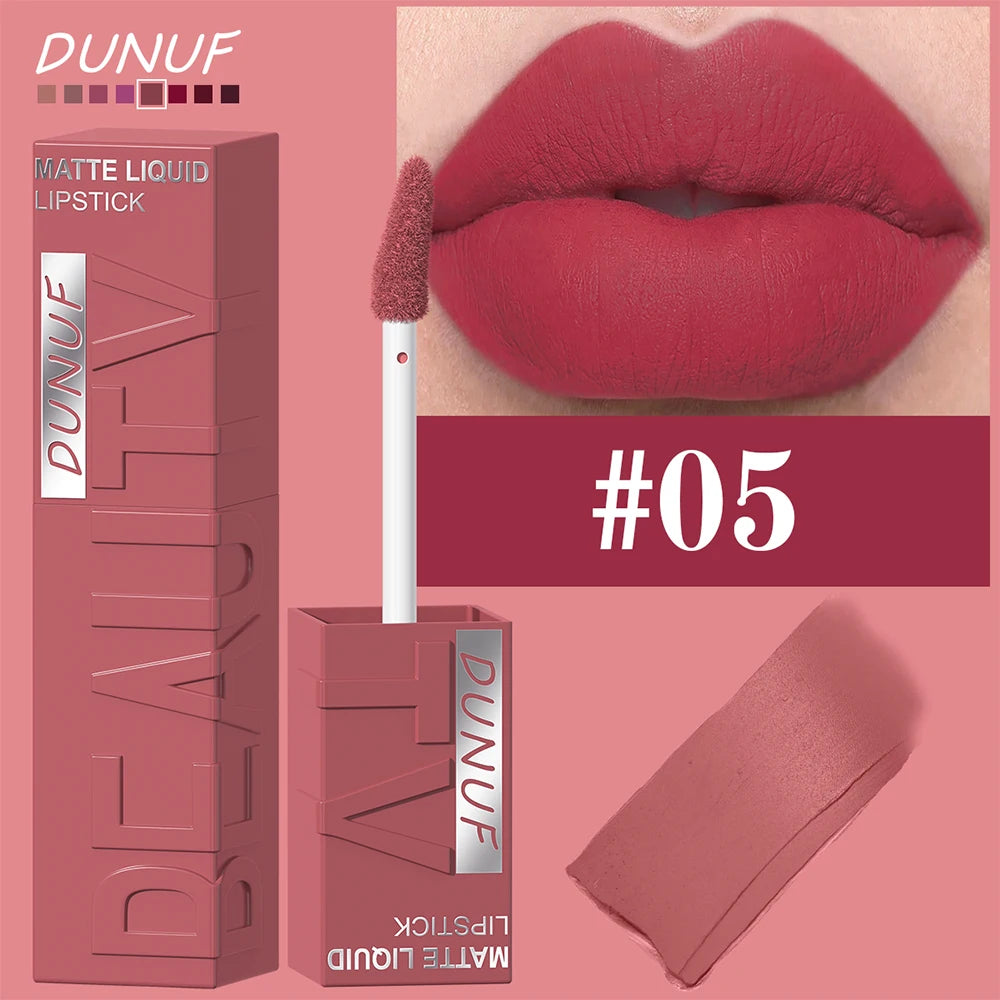 8-Color Matte Velvet Smooth Easy-to-Apply Square Tube Lip Gloss Waterproof Three-Dimensional Plumping Lipstick