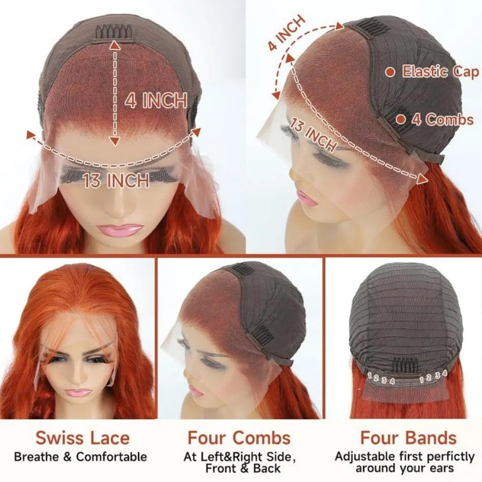 Ginger Human Hair Wigs Deep Wave Frontal Wig 13X6 Human Hair 250 Density 30 Inch #350 Colored 13X4 Lace Front Wig Brazilian Wigs For Women