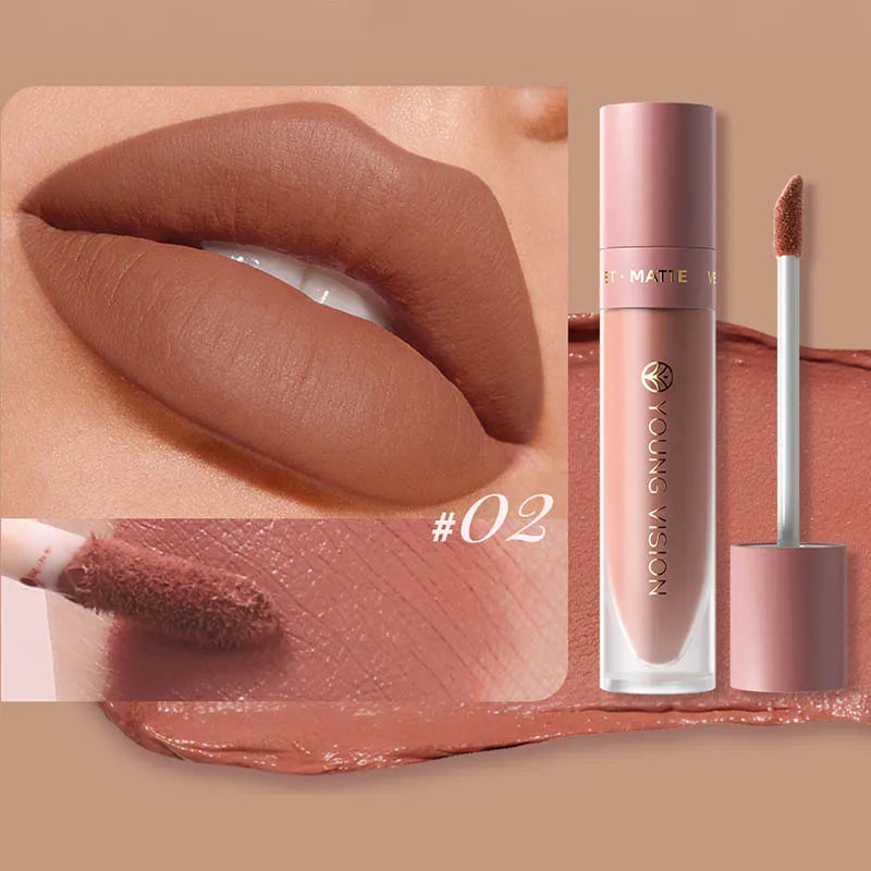 8-Color Matte Velvet Smooth Easy-to-Apply Square Tube Lip Gloss Waterproof Three-Dimensional Plumping Lipstick