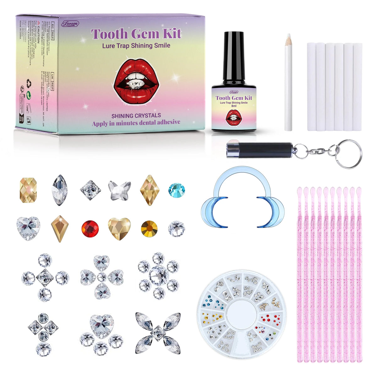 DIY Teeth Gems Kit With Glue And Light Teeth Anti-drop Clear Precious Stone Jewelry