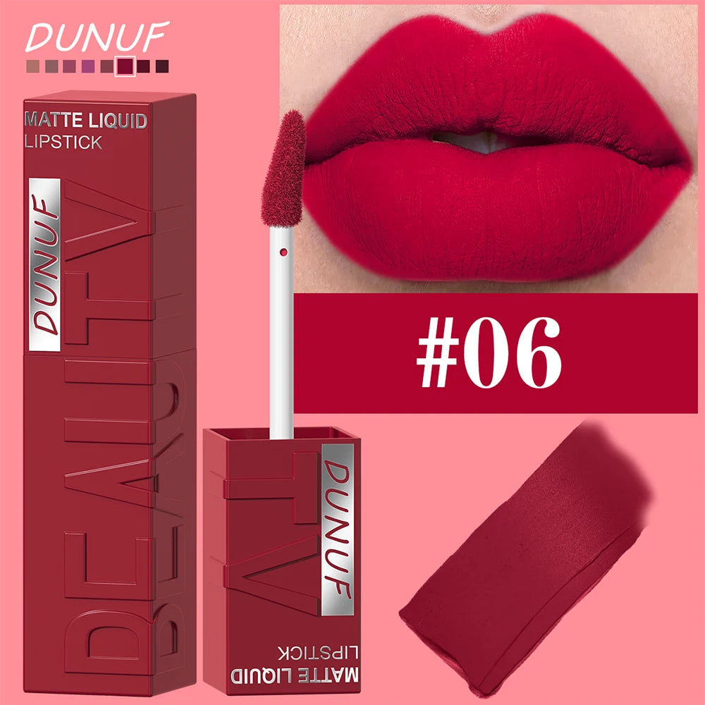 8-Color Matte Velvet Smooth Easy-to-Apply Square Tube Lip Gloss Waterproof Three-Dimensional Plumping Lipstick