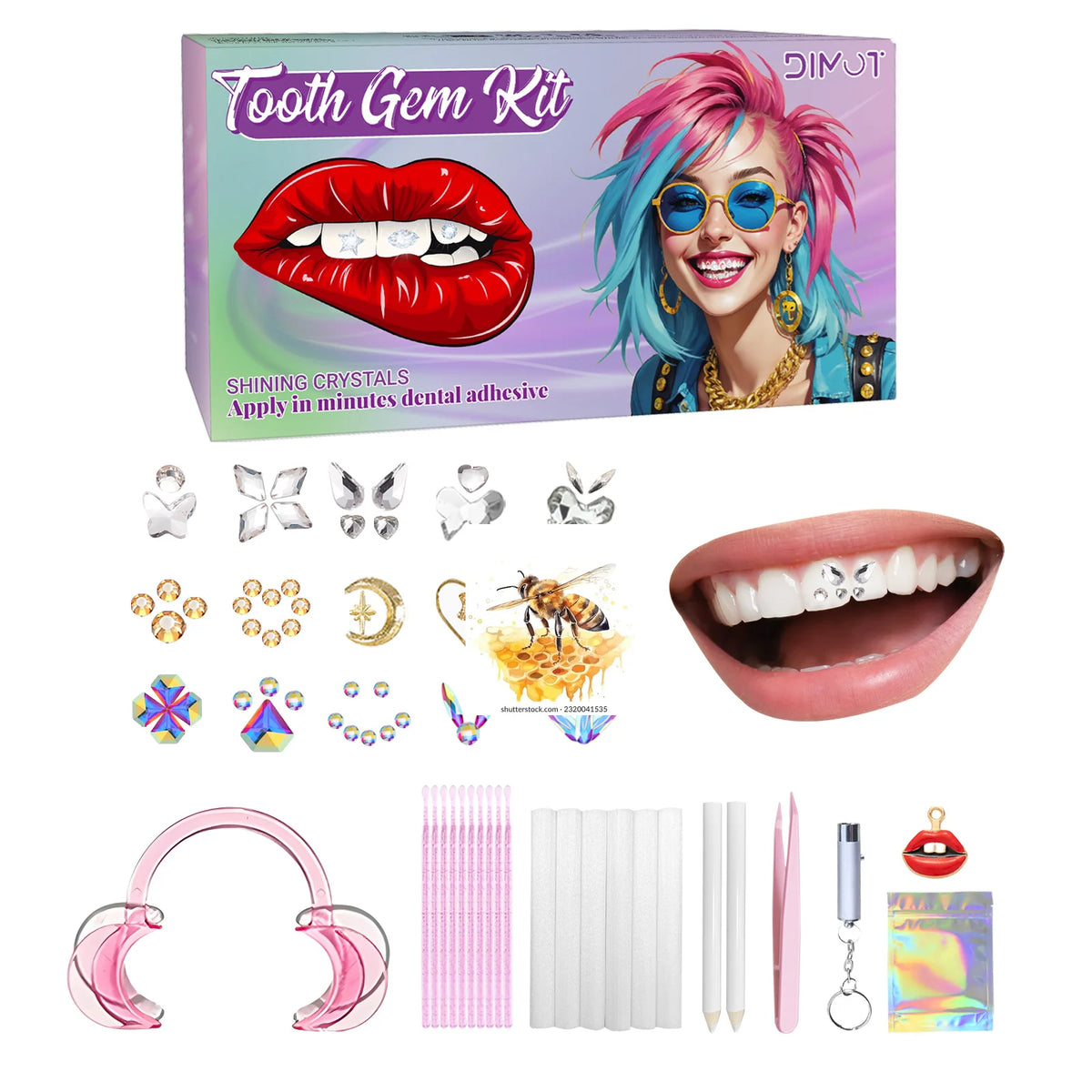 DIY Teeth Gems Kit With Glue And Light Teeth Anti-drop Clear Precious Stone Jewelry