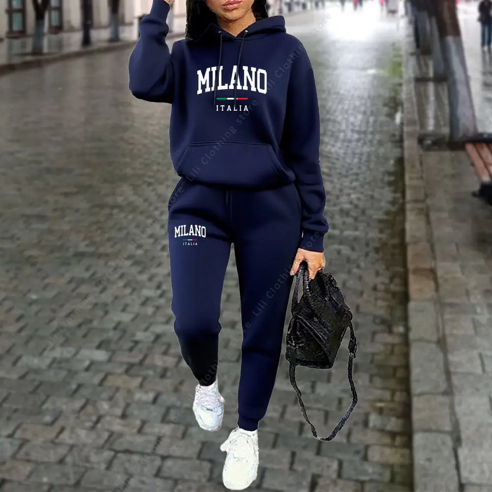 Autumn Winter Women's Sets 2pcs Hoodies Pants Suit