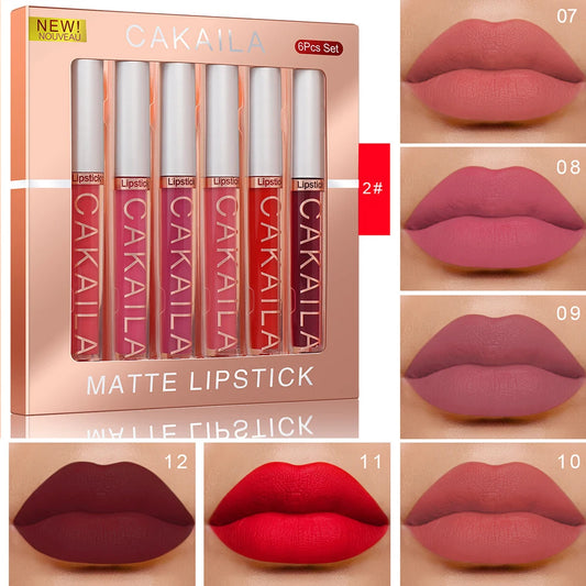 6-Color Lip Gloss Lipstick Set Liquid Matte Velvet Matte Women's Makeup Long-lasting Waterproof Non-stick Cup Non-fade