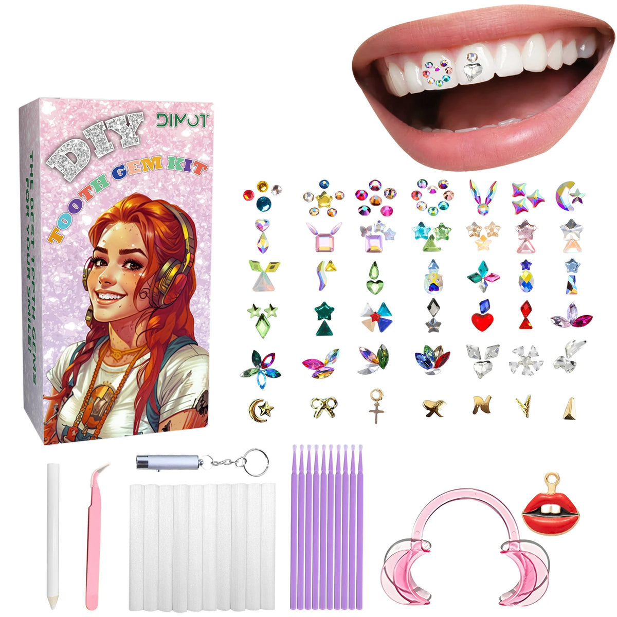 DIY Teeth Gems Kit With Glue And Light Teeth Anti-drop Clear Precious Stone Jewelry