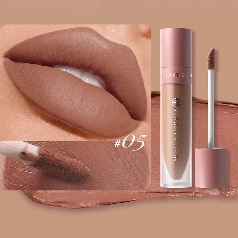8-Color Matte Velvet Smooth Easy-to-Apply Square Tube Lip Gloss Waterproof Three-Dimensional Plumping Lipstick