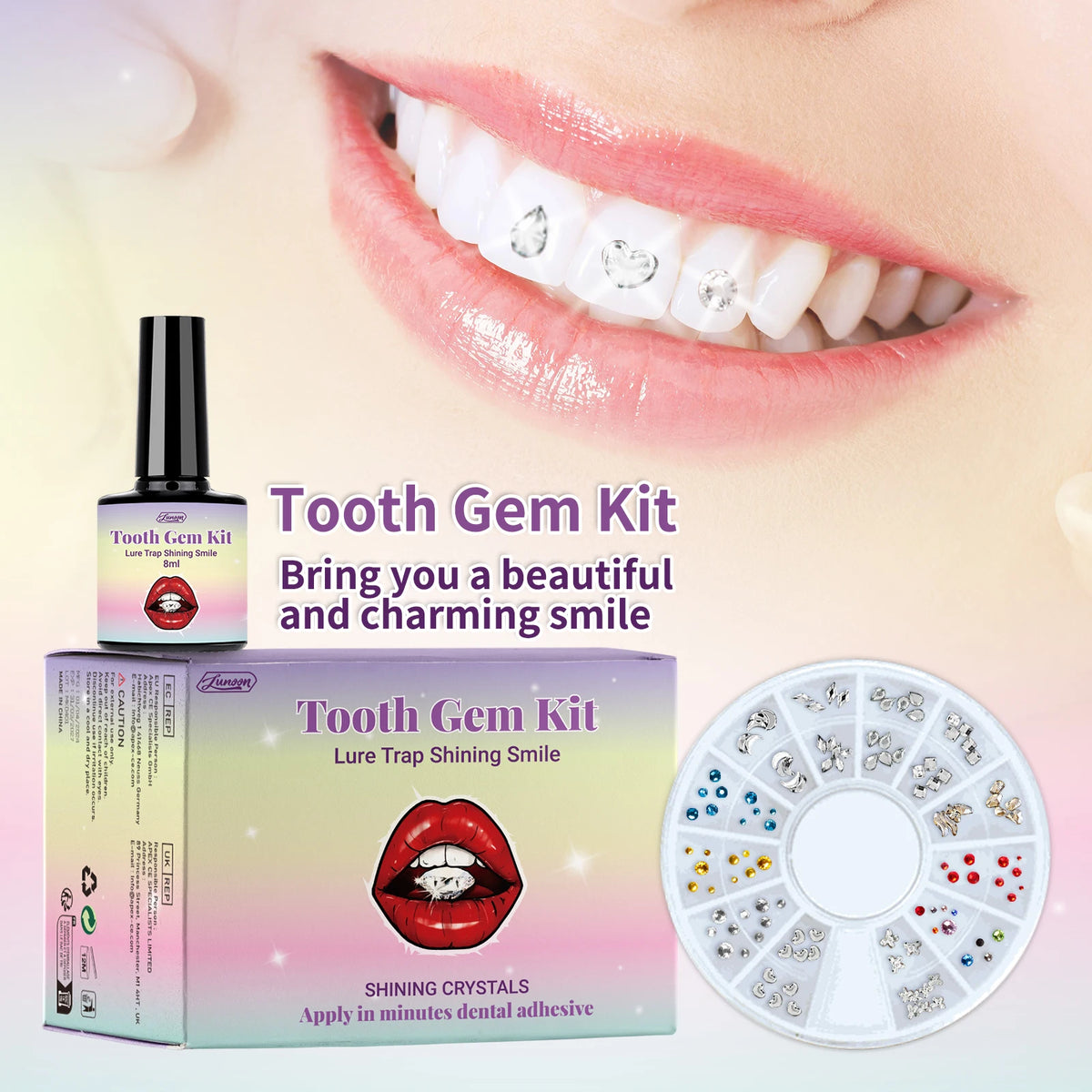 DIY Teeth Gems Kit With Glue And Light Teeth Anti-drop Clear Precious Stone Jewelry