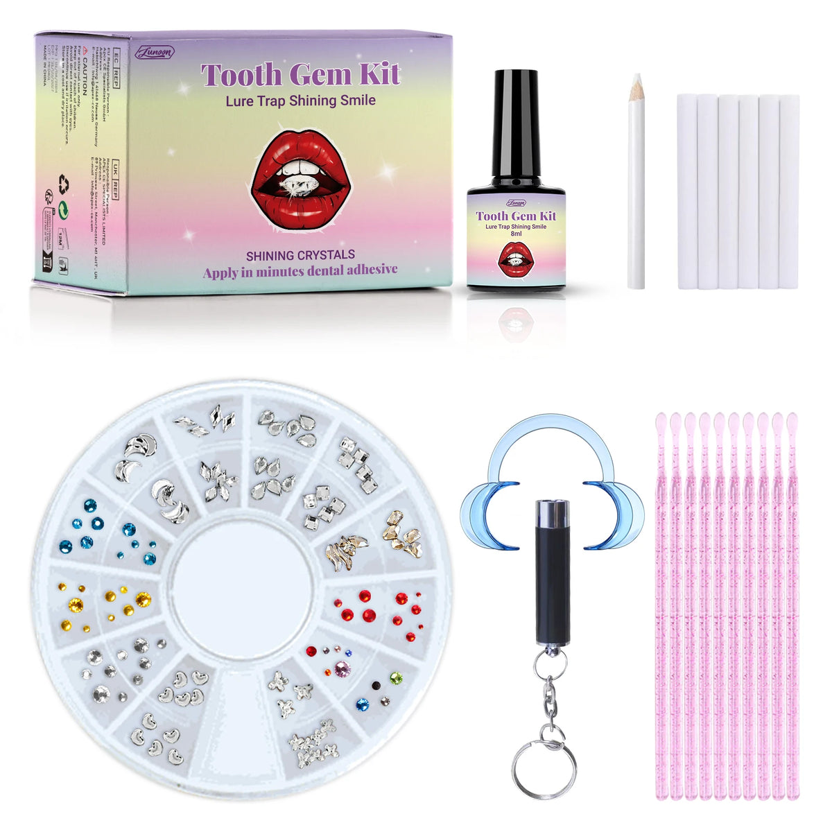DIY Teeth Gems Kit With Glue And Light Teeth Anti-drop Clear Precious Stone Jewelry