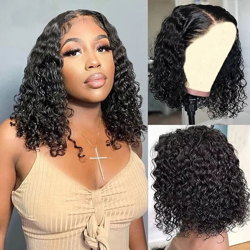 Natural Hairline Water Wave 13x4 Lace Front Wigs Human Hair 180% Density Short Bob Wig Human Hair Pre Plucked for Women 16inch