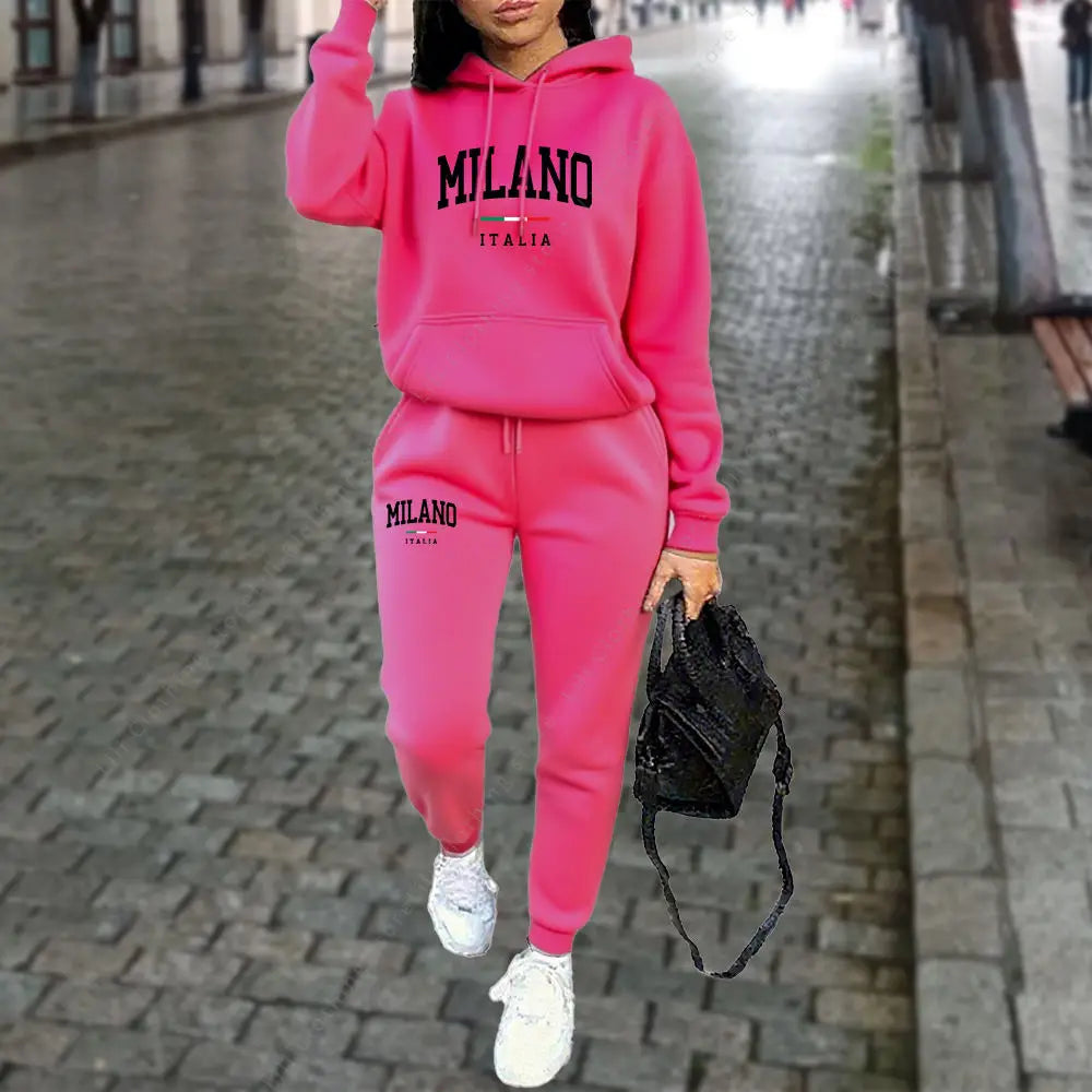 Autumn Winter Women's Sets 2pcs Hoodies Pants Suit
