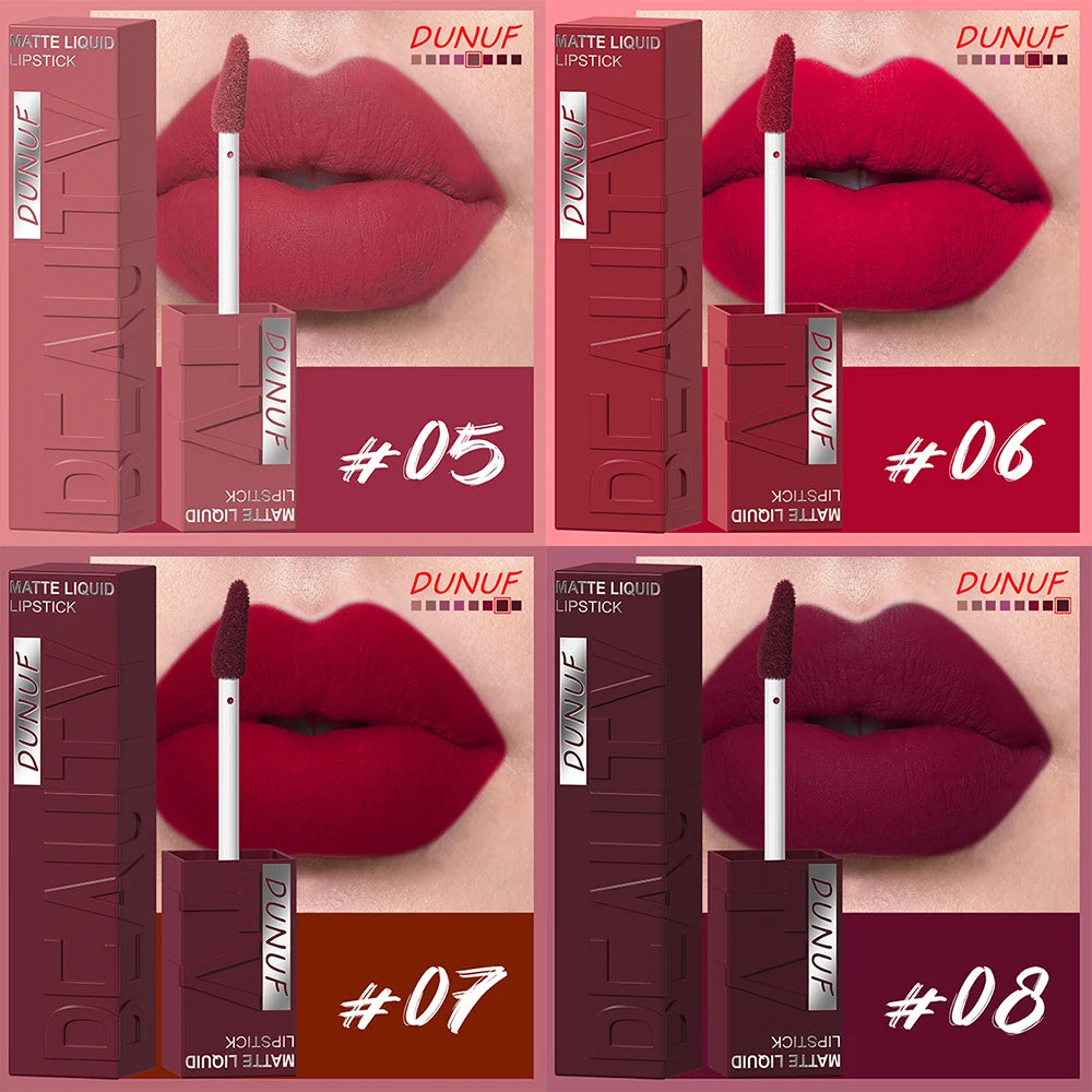 8-Color Matte Velvet Smooth Easy-to-Apply Square Tube Lip Gloss Waterproof Three-Dimensional Plumping Lipstick