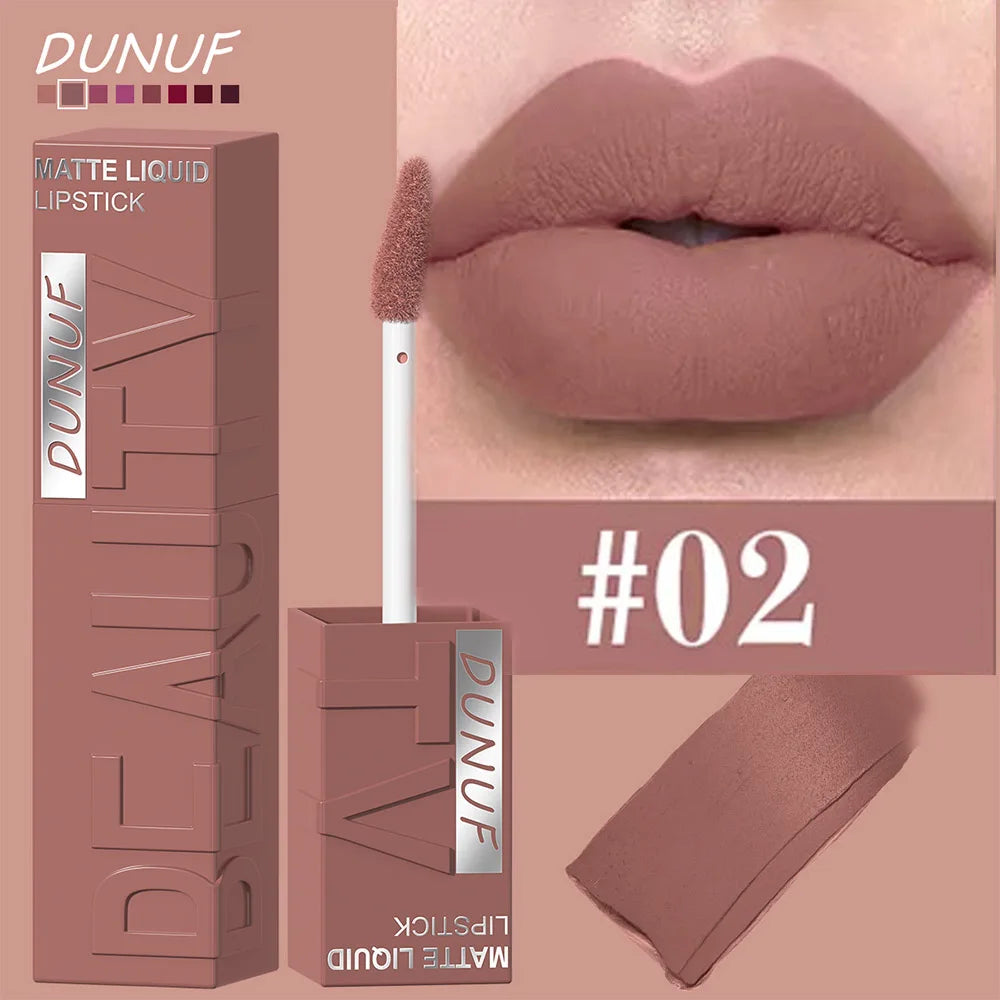 8-Color Matte Velvet Smooth Easy-to-Apply Square Tube Lip Gloss Waterproof Three-Dimensional Plumping Lipstick