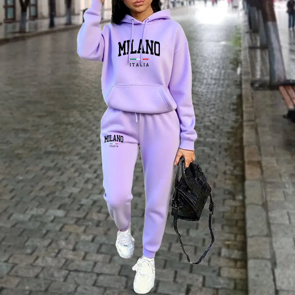 Autumn Winter Women's Sets 2pcs Hoodies Pants Suit