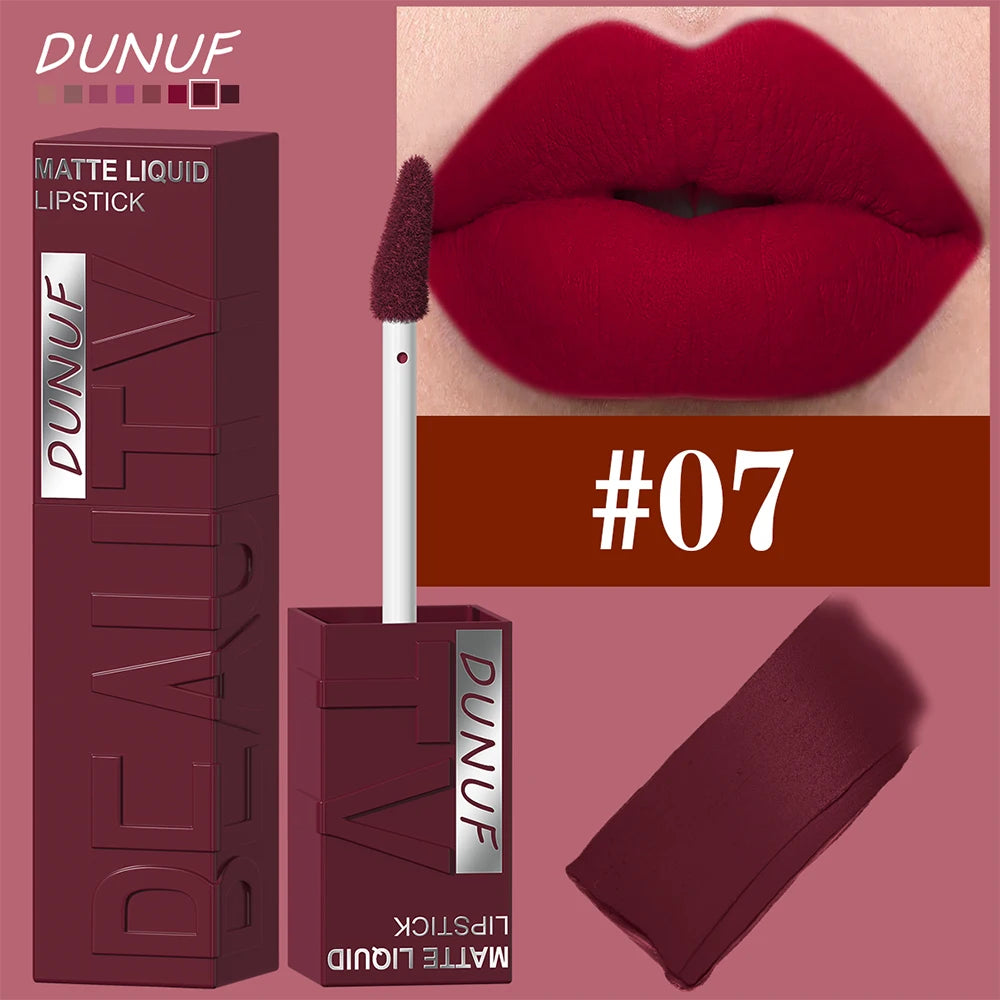 8-Color Matte Velvet Smooth Easy-to-Apply Square Tube Lip Gloss Waterproof Three-Dimensional Plumping Lipstick