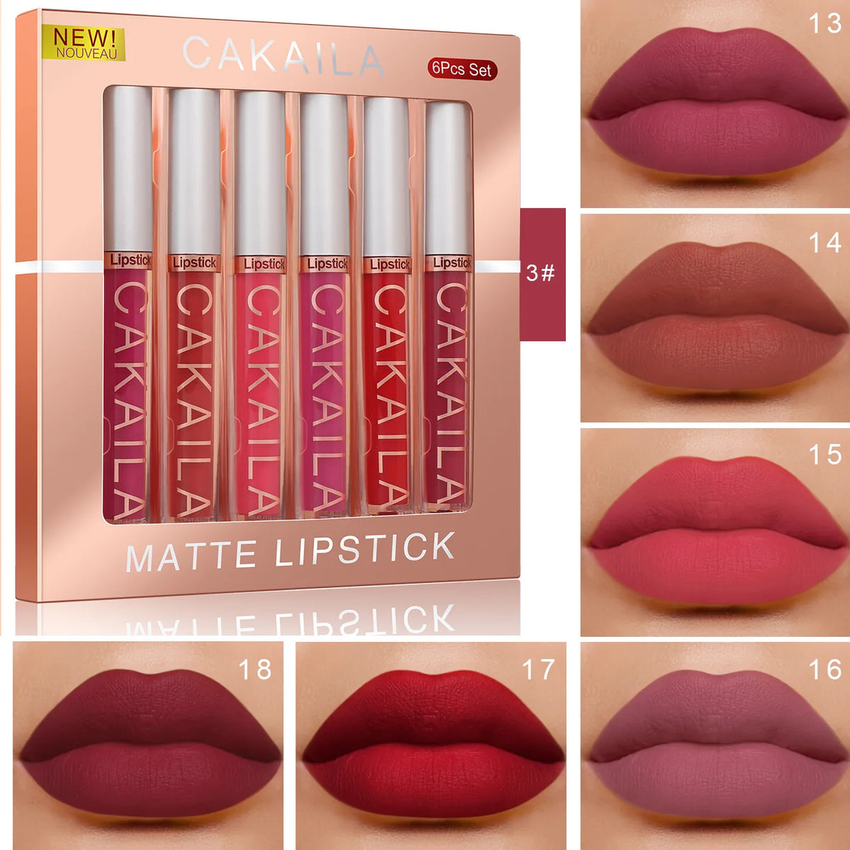 6-Color Lip Gloss Lipstick Set Liquid Matte Velvet Matte Women's Makeup Long-lasting Waterproof Non-stick Cup Non-fade