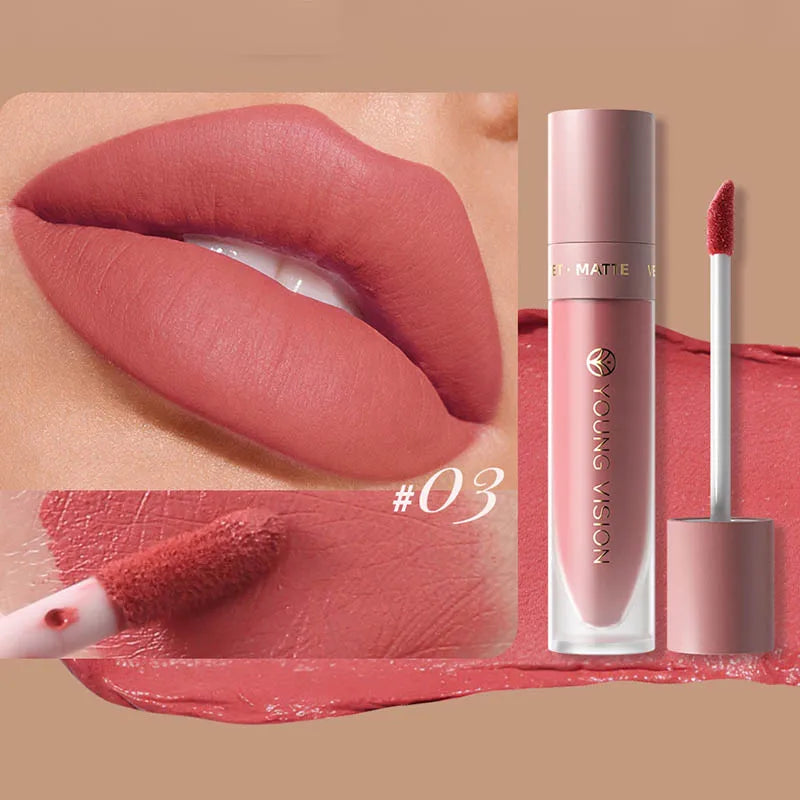 8-Color Matte Velvet Smooth Easy-to-Apply Square Tube Lip Gloss Waterproof Three-Dimensional Plumping Lipstick