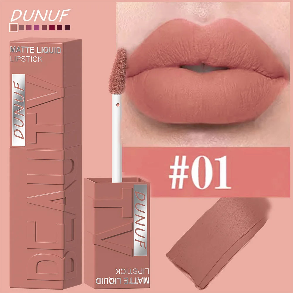 8-Color Matte Velvet Smooth Easy-to-Apply Square Tube Lip Gloss Waterproof Three-Dimensional Plumping Lipstick