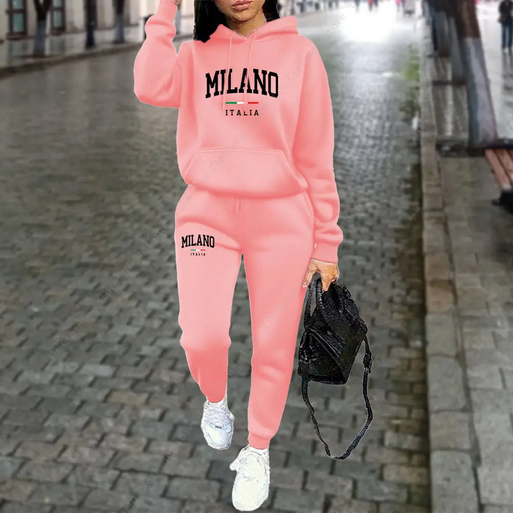 Autumn Winter Women's Sets 2pcs Hoodies Pants Suit
