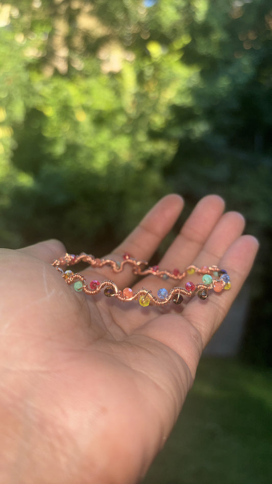 Copper bracelet with crystals