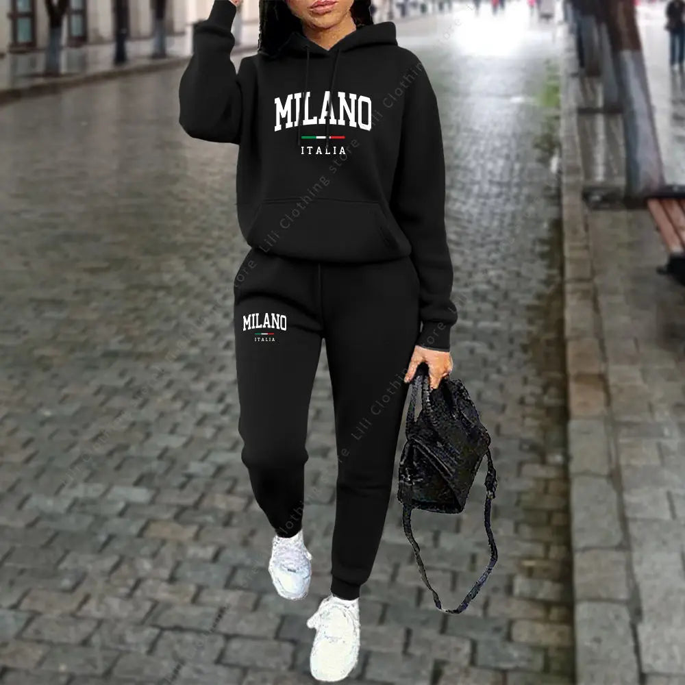Autumn Winter Women's Sets 2pcs Hoodies Pants Suit