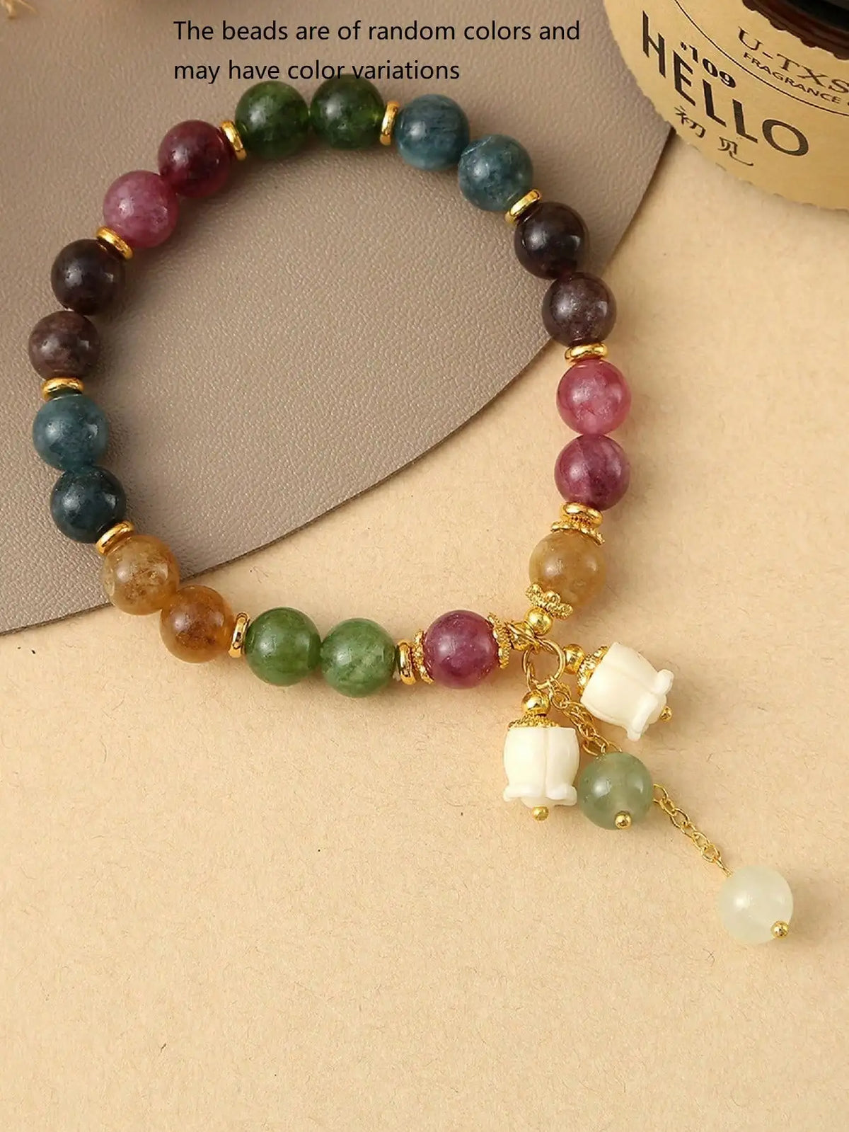 Natural Stone Colorful Beryl Beaded Bracelet For Women, Delicate Lily Of The Valley Pendant Charm Handmade