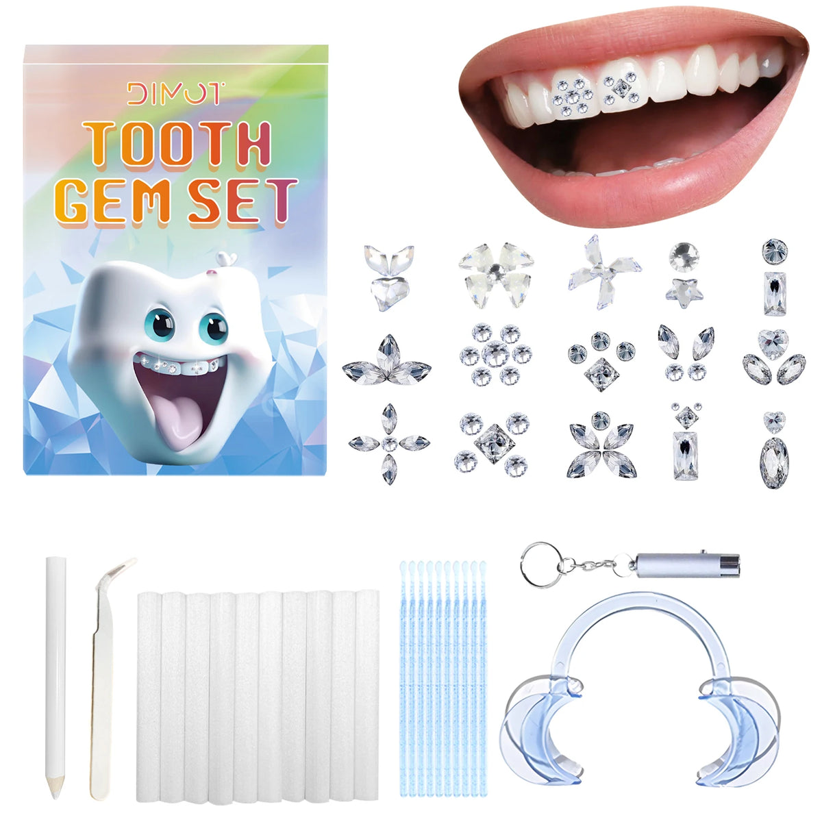 DIY Teeth Gems Kit With Glue And Light Teeth Anti-drop Clear Precious Stone Jewelry