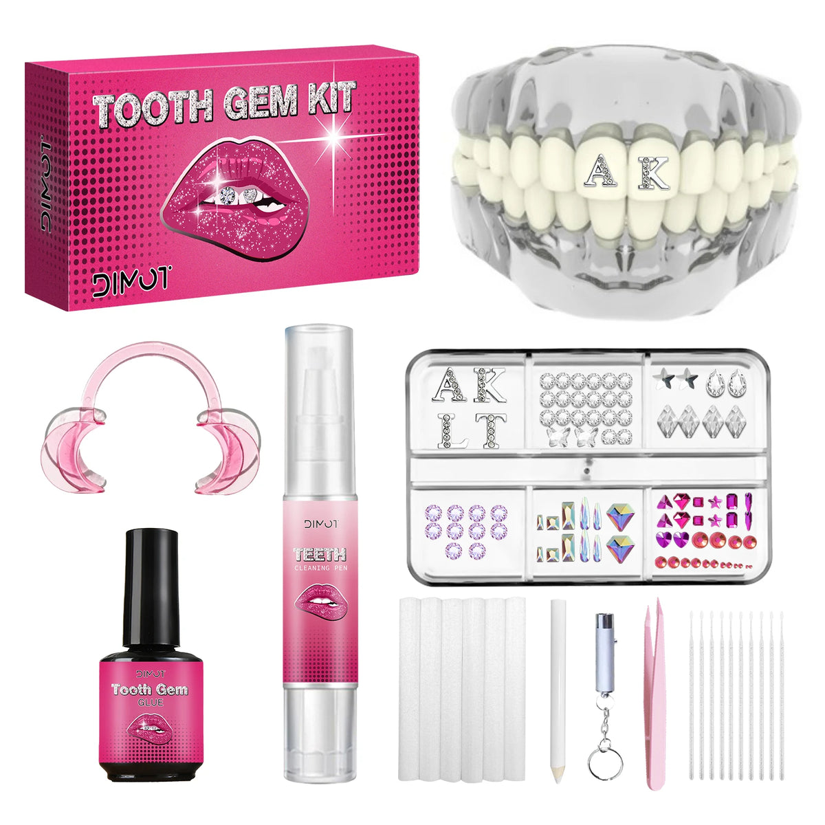 DIY Teeth Gems Kit With Glue And Light Teeth Anti-drop Clear Precious Stone Jewelry