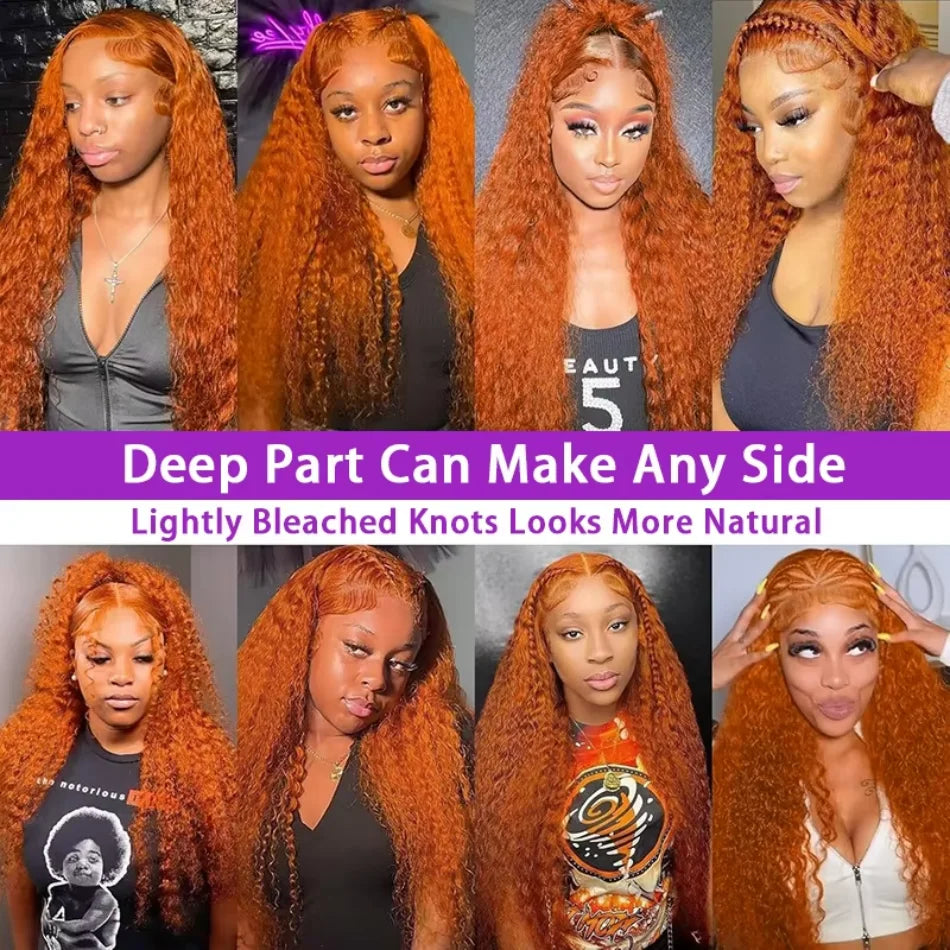 Ginger Human Hair Wigs Deep Wave Frontal Wig 13X6 Human Hair 250 Density 30 Inch #350 Colored 13X4 Lace Front Wig Brazilian Wigs For Women