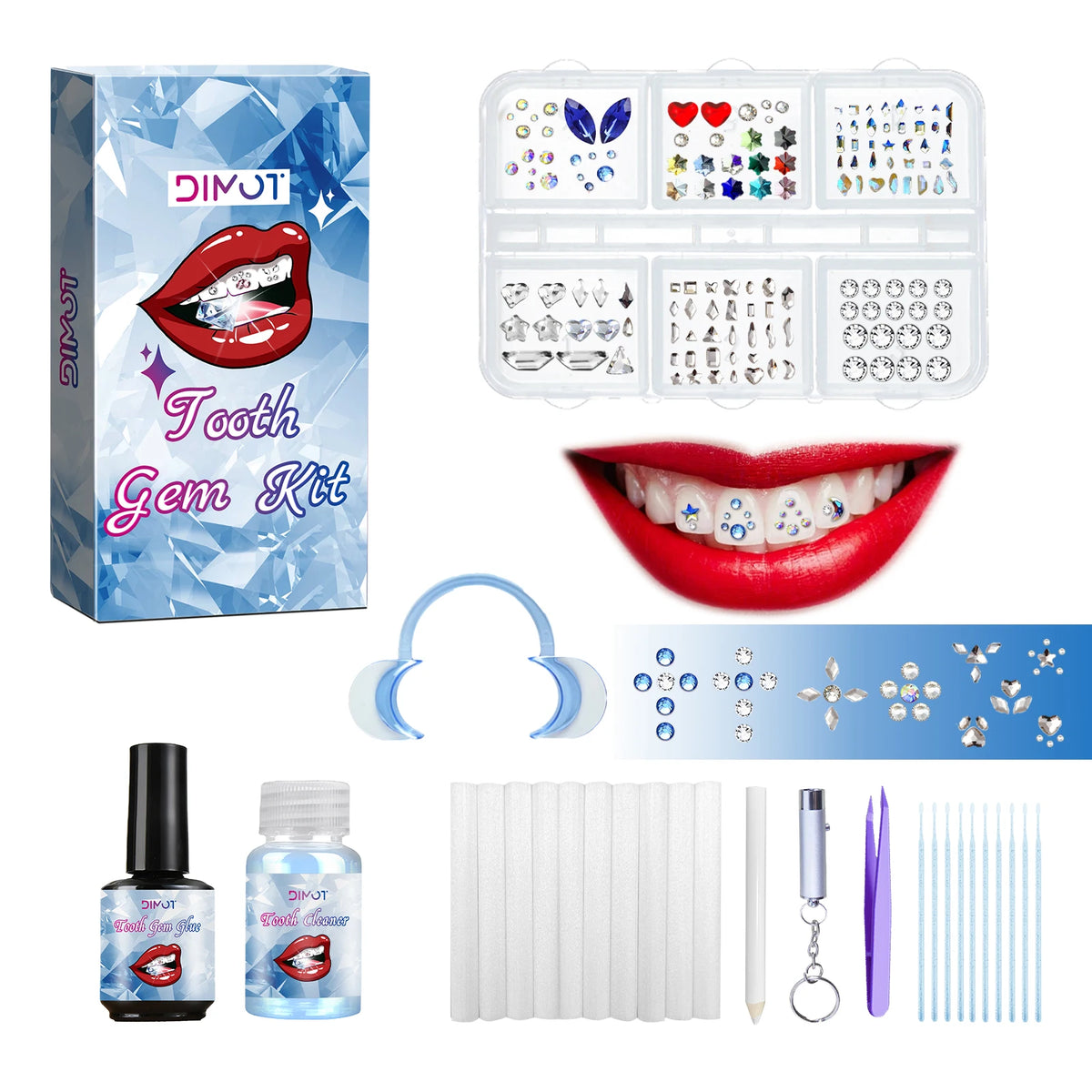 DIY Teeth Gems Kit With Glue And Light Teeth Anti-drop Clear Precious Stone Jewelry