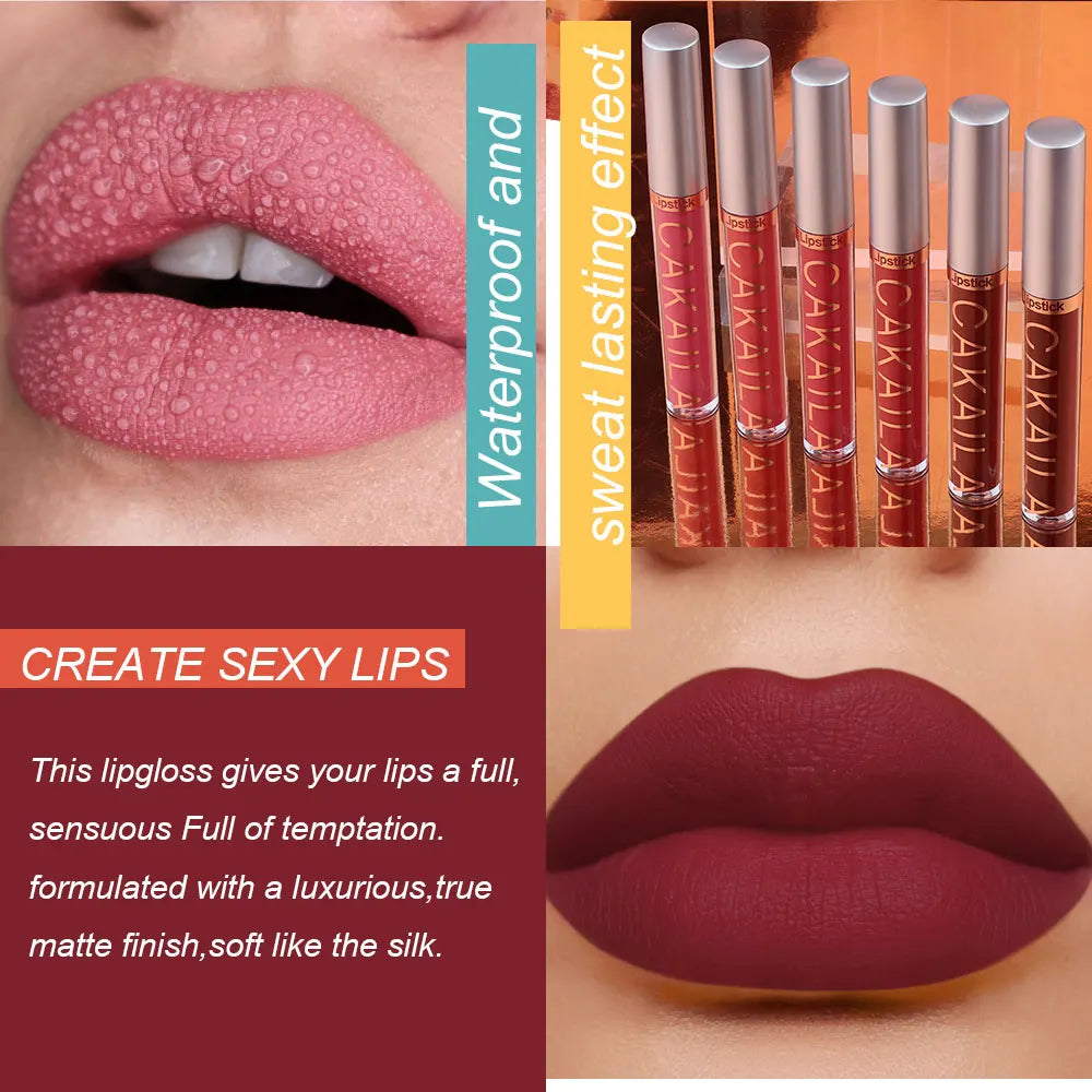 6-Color Lip Gloss Lipstick Set Liquid Matte Velvet Matte Women's Makeup Long-lasting Waterproof Non-stick Cup Non-fade