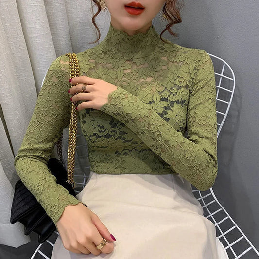 Stretch Floral Lace Petal Sleeve Shirt