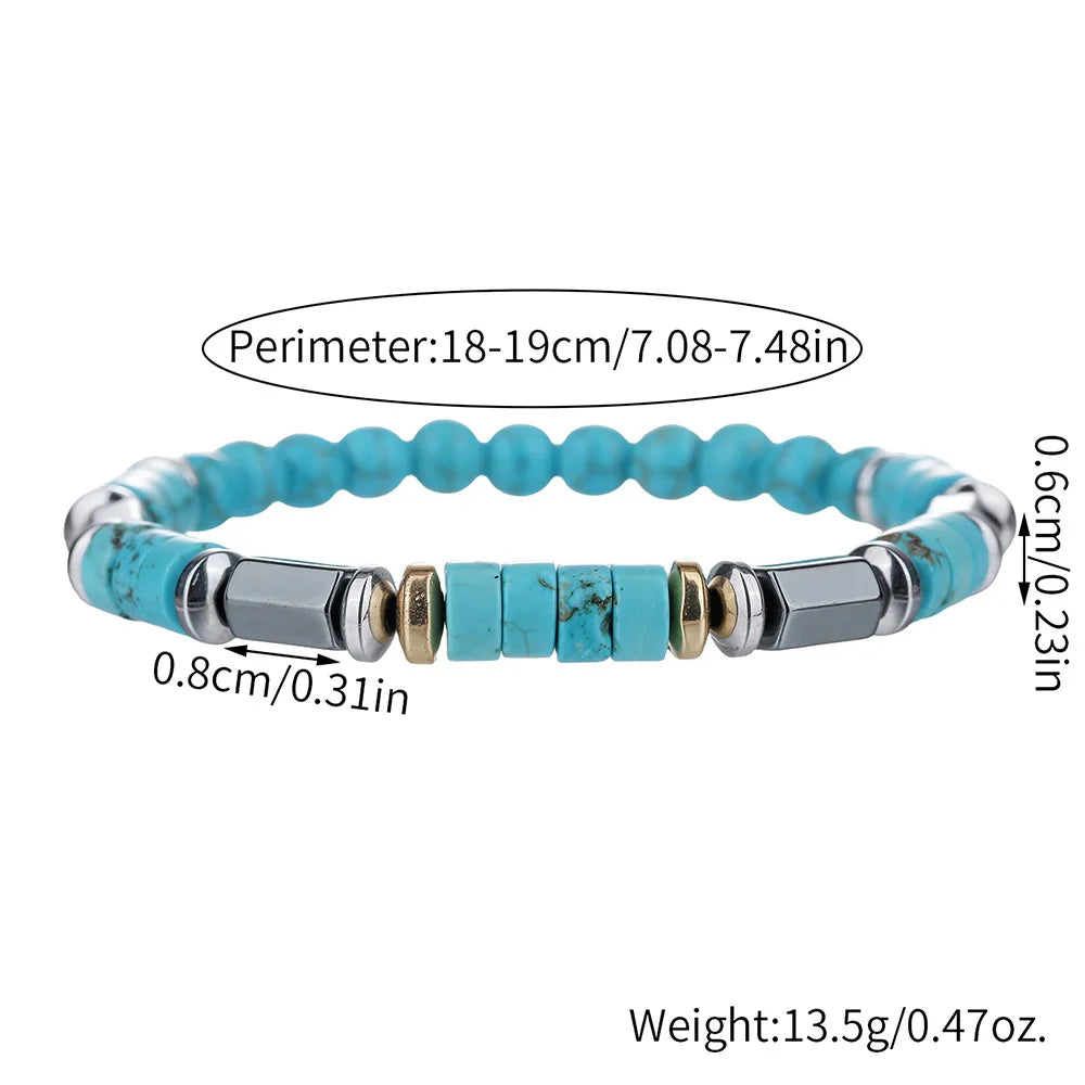 Turquoise Black Stone Bead Bracelet Handmade Elastic Rope