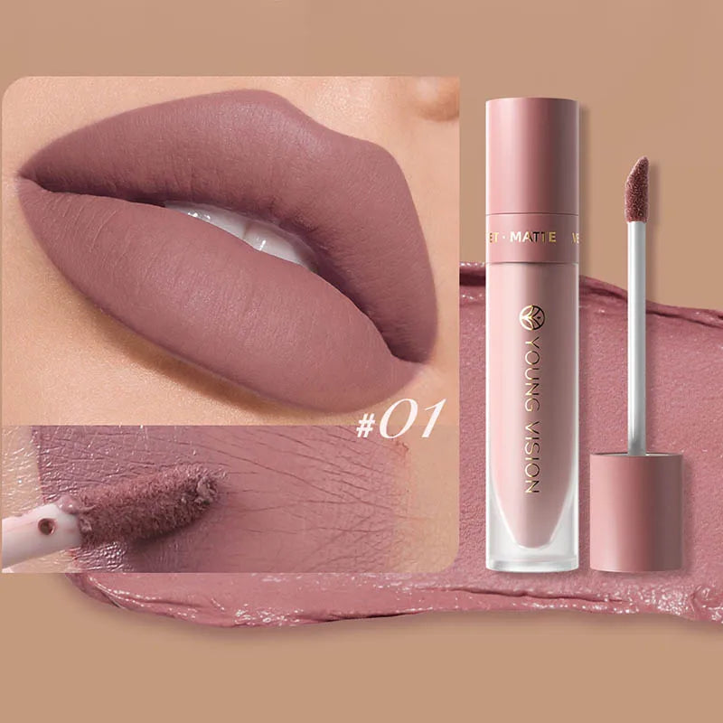 8-Color Matte Velvet Smooth Easy-to-Apply Square Tube Lip Gloss Waterproof Three-Dimensional Plumping Lipstick