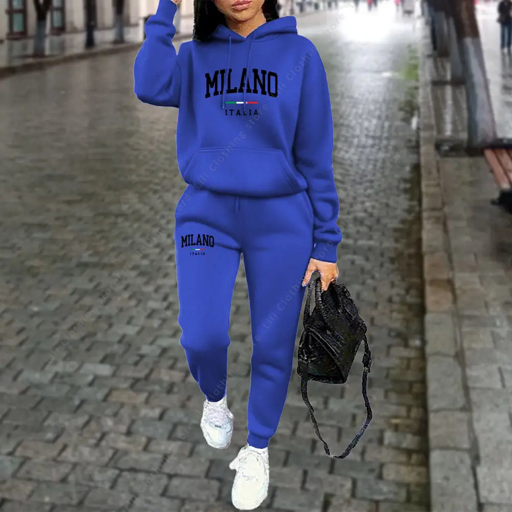 Autumn Winter Women's Sets 2pcs Hoodies Pants Suit