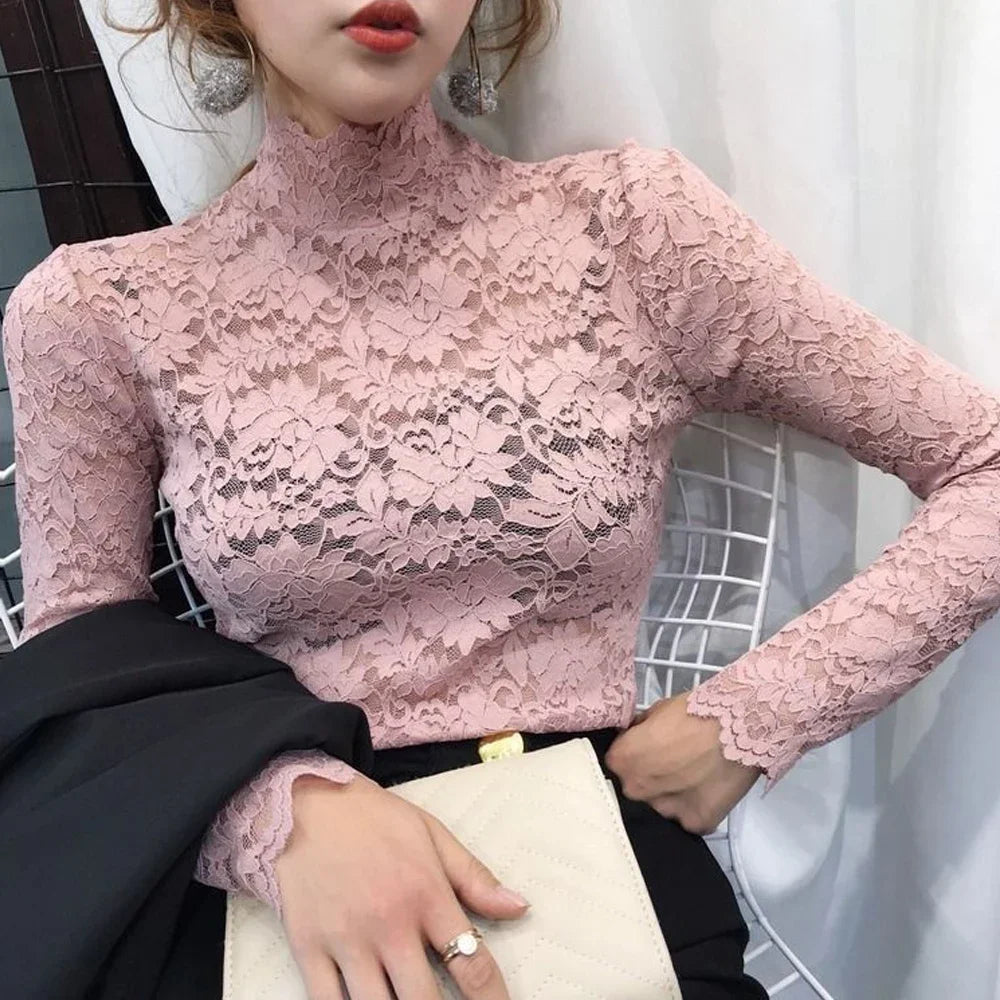Stretch Floral Lace Petal Sleeve Shirt