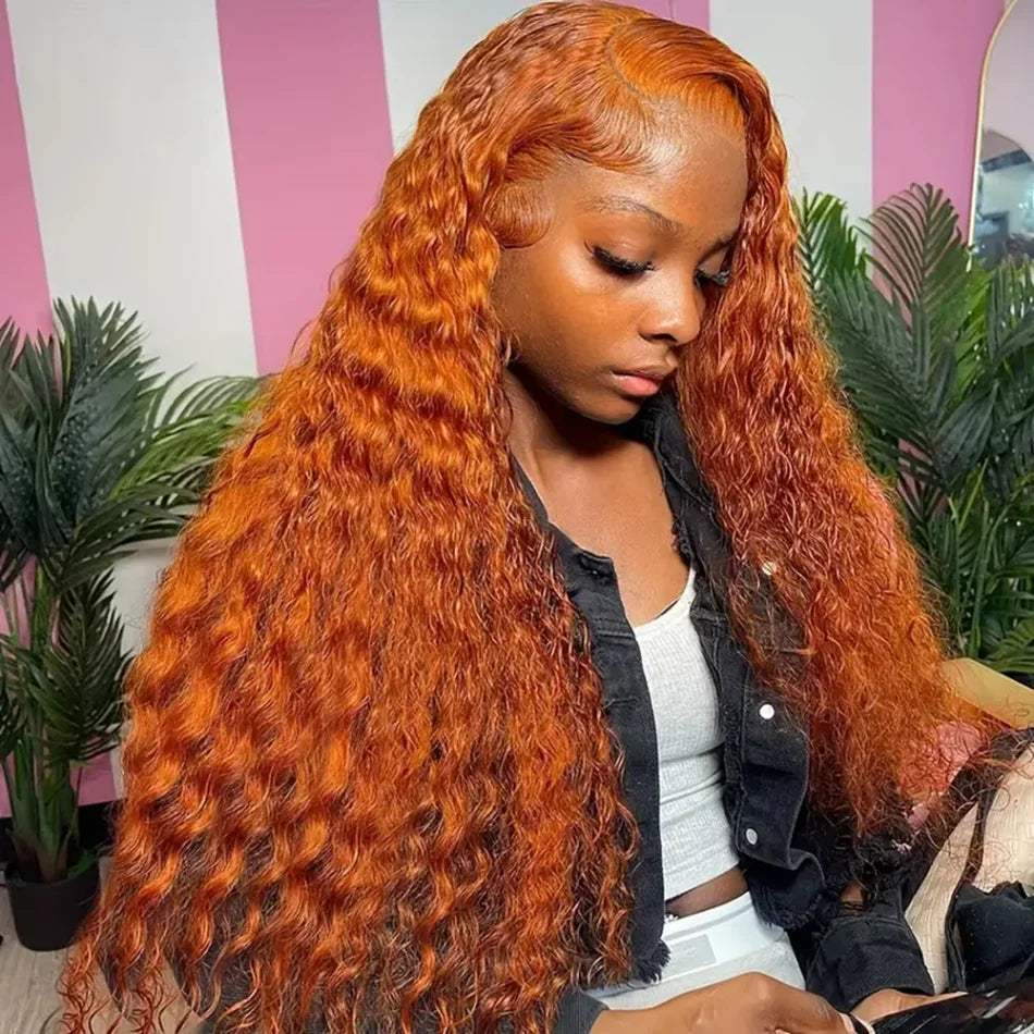 Ginger Human Hair Wigs Deep Wave Frontal Wig 13X6 Human Hair 250 Density 30 Inch #350 Colored 13X4 Lace Front Wig Brazilian Wigs For Women