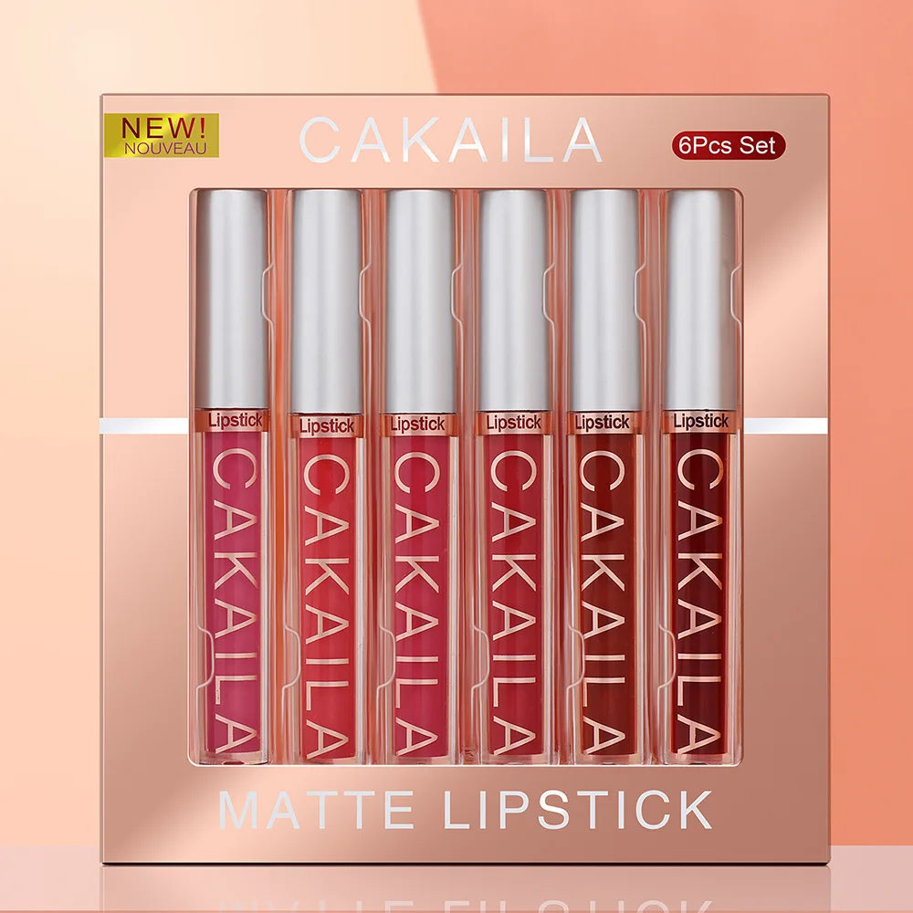 6-Color Lip Gloss Lipstick Set Liquid Matte Velvet Matte Women's Makeup Long-lasting Waterproof Non-stick Cup Non-fade
