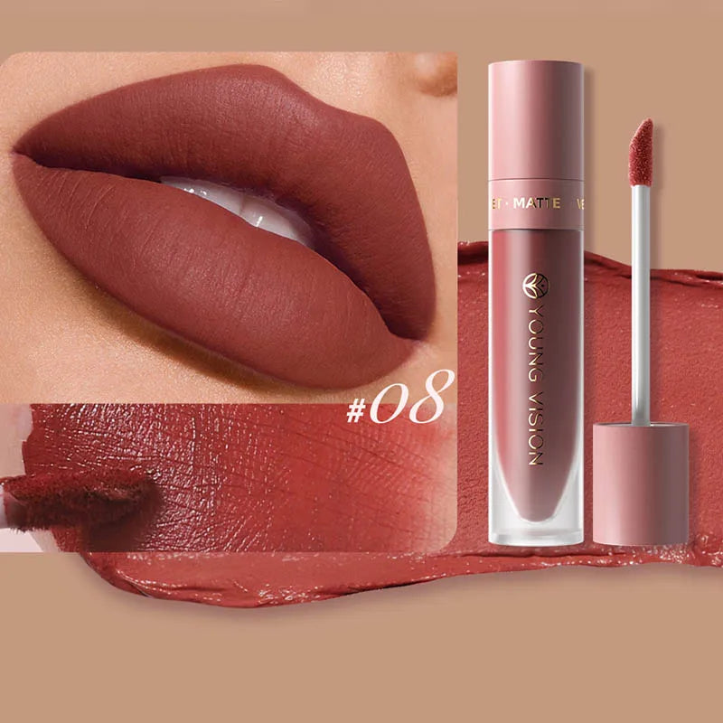 8-Color Matte Velvet Smooth Easy-to-Apply Square Tube Lip Gloss Waterproof Three-Dimensional Plumping Lipstick