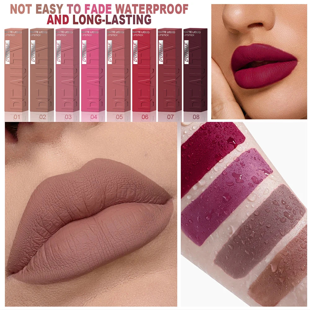 8-Color Matte Velvet Smooth Easy-to-Apply Square Tube Lip Gloss Waterproof Three-Dimensional Plumping Lipstick